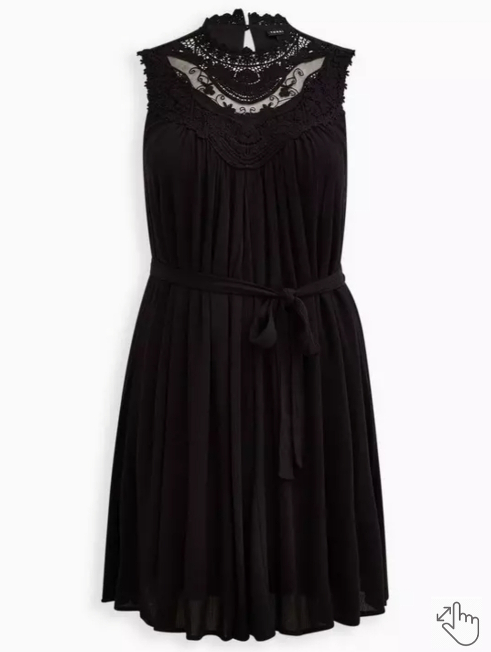 NWT Torrid Mini Crinkle Gauze Black Belted Crochet Dress Plus Size 1X